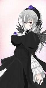 Rating: Safe Score: 0 Tags: 1girl black_dress breasts dress flower frilled_sleeves frills hairband image jewelry large_breasts long_hair long_sleeves looking_at_viewer pink_eyes purple_flower purple_rose red_eyes ring rose silver_hair solo suigintou wings User: admin