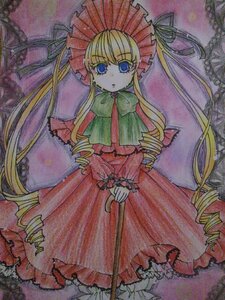 Rating: Safe Score: 0 Tags: 1girl blonde_hair blue_eyes bonnet bow bowtie dress drill_hair frills green_bow image long_hair long_sleeves looking_at_viewer marker_(medium) red_dress shinku solo standing traditional_media twin_drills twintails very_long_hair User: admin