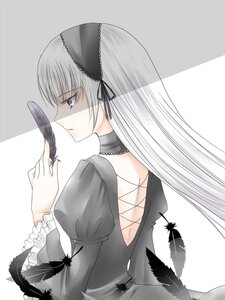 Rating: Safe Score: 0 Tags: 1girl bird bird_on_hand black_feathers dress feathers frilled_sleeves frills hairband image juliet_sleeves long_hair long_sleeves profile puffy_sleeves ribbon silver_hair solo suigintou very_long_hair wings User: admin