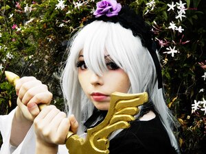 Rating: Safe Score: 0 Tags: 1girl flower hairband holding lips solo suigintou sword weapon white_hair User: admin