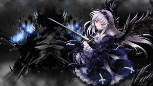 Rating: Safe Score: 0 Tags: 1girl black_wings dress flower frills hairband image long_hair red_eyes rose silver_hair solo suigintou weapon wings User: admin