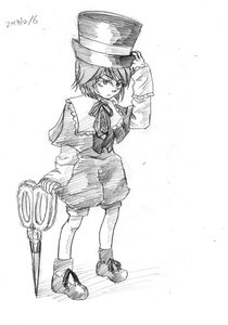 Rating: Safe Score: 0 Tags: 1girl boots capelet full_body greyscale hat image long_sleeves monochrome ribbon shoes short_hair shorts solo souseiseki standing User: admin