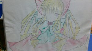 Rating: Safe Score: 0 Tags: 1girl blonde_hair bow hair_over_one_eye image long_hair looking_at_viewer photo shinku solo traditional_media upper_body User: admin