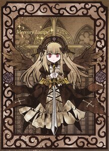 Rating: Safe Score: 0 Tags: 1girl black_flower blonde_hair dress expressionless flower frame hairband image lolita_fashion long_hair looking_at_viewer red_eyes ribbon rose solo suigintou wings User: admin