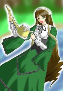 Rating: Safe Score: 0 Tags: 1girl brown_hair dress frills green_dress green_eyes heterochromia holding image long_hair long_sleeves looking_at_viewer open_mouth red_eyes smile solo suiseiseki very_long_hair watering_can User: admin