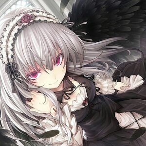 Rating: Safe Score: 0 Tags: 1girl black_ribbon black_wings closed_mouth doll_joints dress feathered_wings feathers flower frills gothic_lolita hairband image joints lolita_fashion lolita_hairband long_hair long_sleeves looking_at_viewer neck_ribbon pink_eyes ribbon rose silver_hair smile solo suigintou wings User: admin