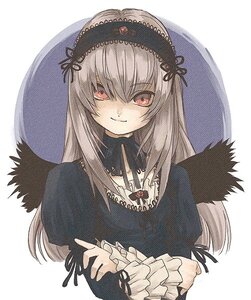 Rating: Safe Score: 0 Tags: 1girl angel_wings artist_request bangs black_dress black_ribbon black_wings closed_mouth dress eyebrows_visible_through_hair frilled_cuffs frills hairband image juliet_sleeves long_hair long_sleeves looking_at_viewer pink_eyes puffy_sleeves ribbon rozen_maiden simple_background smile solo suigintou traditional_media upper_body white_background white_hair wings User: admin