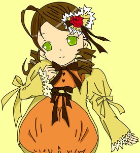 Rating: Safe Score: 0 Tags: 1girl brown_hair dress drill_hair green_eyes image kanaria long_hair long_sleeves looking_at_viewer puffy_sleeves ribbon simple_background solo twin_drills yellow_background yellow_dress User: admin