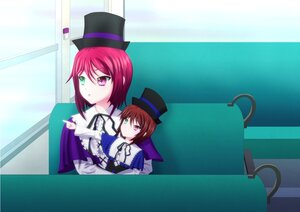 Rating: Safe Score: 0 Tags: brown_hair green_eyes hat heterochromia image long_sleeves looking_at_viewer multiple_girls red_eyes short_hair siblings sisters solo souseiseki suiseiseki top_hat twins User: admin