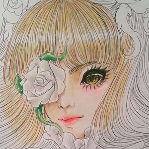 Rating: Safe Score: 0 Tags: 1girl bangs closed_mouth eyelashes face flower image kirakishou leaf lips looking_at_viewer portrait rose smile solo traditional_media white_flower white_rose User: admin