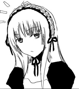 Rating: Safe Score: 0 Tags: 1girl bangs choker closed_mouth detached_collar dress eyebrows_visible_through_hair frilled_hairband frills greyscale hairband image long_hair long_sleeves looking_at_viewer monochrome simple_background solo suigintou upper_body white_background User: admin