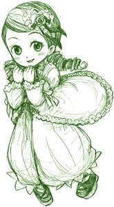 Rating: Safe Score: 0 Tags: 1girl dress flower full_body green_theme hair_ornament image kanaria long_sleeves looking_at_viewer monochrome smile solo standing white_background User: admin