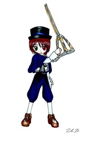 Rating: Safe Score: 0 Tags: 1girl full_body green_eyes hat heterochromia image long_sleeves looking_at_viewer pants red_eyes red_hair short_hair simple_background solo souseiseki standing top_hat weapon white_background User: admin