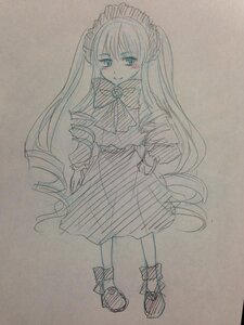 Rating: Safe Score: 0 Tags: 1girl bow bowtie dress full_body image long_hair long_sleeves looking_at_viewer photo shinku shoes smile solo standing traditional_media very_long_hair User: admin