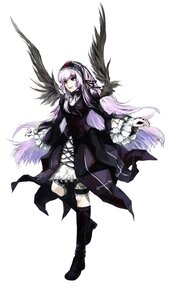 Rating: Safe Score: 0 Tags: 1girl black_footwear black_wings boots dress feathers frills full_body hairband image knee_boots long_hair long_sleeves looking_at_viewer purple_eyes ribbon simple_background solo suigintou very_long_hair white_background wings User: admin