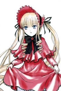 Rating: Safe Score: 0 Tags: 1girl blonde_hair blue_eyes bow bowtie capelet cowboy_shot dress image long_hair long_sleeves looking_at_viewer red_dress shinku simple_background solo twintails white_background User: admin