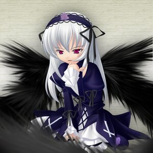 Rating: Safe Score: 0 Tags: 1girl black_ribbon black_wings bow dress feathered_wings feathers frills grey_hair hairband image juliet_sleeves long_hair long_sleeves looking_at_viewer pink_eyes puffy_sleeves ribbon rose rozen_maiden silver_hair sitting smile solo suigintou takacchi wings User: admin