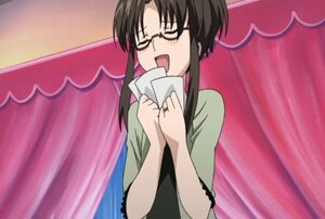 Rating: Safe Score: 0 Tags: 1girl :d black_hair blush closed_eyes curtains glasses heart holding human image jewelry kusabue_mitsu open_mouth screenshot sidelocks smile solo upper_body User: admin