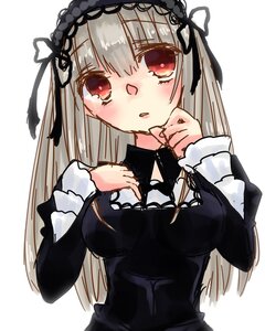 Rating: Safe Score: 0 Tags: 1girl bangs black_dress black_ribbon blush breasts dress eyebrows_visible_through_hair hairband image long_hair long_sleeves looking_at_viewer parted_lips red_eyes ribbon silver_hair simple_background solo suigintou upper_body white_background User: admin