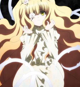 Rating: Safe Score: 0 Tags: 1girl blonde_hair doll_joints dress eyepatch flower image joints kirakishou long_hair rose solo tears very_long_hair wavy_hair white_flower white_rose yellow_eyes User: admin