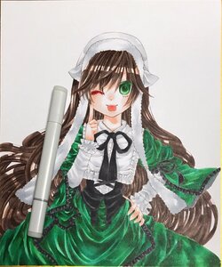 Rating: Safe Score: 0 Tags: 1girl brown_hair dress frills green_dress green_eyes head_scarf image long_hair long_sleeves looking_at_viewer marker_(medium) one_eye_closed ribbon solo striped suiseiseki tongue tongue_out traditional_media very_long_hair watercolor_(medium) User: admin