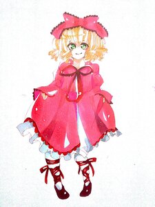 Rating: Safe Score: 0 Tags: 1girl blonde_hair bow cross-laced_footwear dress drill_hair eyebrows_visible_through_hair full_body green_eyes hat hina_ichigo hinaichigo image leg_ribbon long_sleeves looking_at_viewer pink_bow polka_dot red_dress ribbon shoes short_hair smile solo standing User: admin