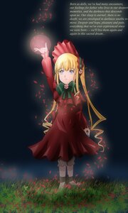 Rating: Safe Score: 0 Tags: 1girl blonde_hair blue_eyes bow bowtie dress flower image long_hair long_sleeves looking_at_viewer petals red_dress shinku solo standing User: admin