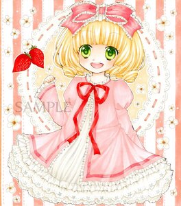 Rating: Safe Score: 0 Tags: 1girl blonde_hair bow dress flower food frills fruit green_eyes hair_bow hina_ichigo hinaichigo image lace long_sleeves looking_at_viewer open_mouth pink_bow ribbon short_hair smile solo strawberry striped striped_background vertical_stripes User: admin