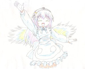 Rating: Safe Score: 0 Tags: 1girl :d closed_eyes dress feathered_wings frills image long_hair long_sleeves multicolored_hair open_mouth outstretched_arms pink_hair ribbon smile solo striped suigintou traditional_media white_background wings User: admin