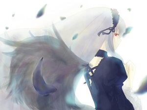 Rating: Safe Score: 0 Tags: 1girl black_ribbon blurry dress feathers frills hairband image juliet_sleeves long_hair long_sleeves petals profile puffy_sleeves ribbon silver_hair solo suigintou wings User: admin