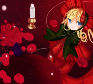 Rating: Safe Score: 0 Tags: 1girl blonde_hair blue_eyes bow capelet dress flower image long_hair long_sleeves looking_at_viewer red_flower red_rose rose shinku solo User: admin