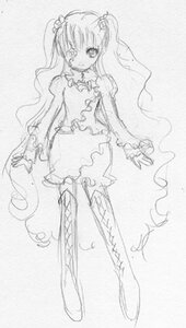 Rating: Safe Score: 0 Tags: 1girl boots bow choker dress frills full_body greyscale hair_ornament image kirakishou knee_boots long_hair monochrome sketch solo standing thighhighs two_side_up very_long_hair User: admin