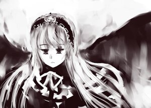 Rating: Safe Score: 0 Tags: 1girl bangs black_wings dress greyscale hairband image long_hair long_sleeves looking_at_viewer monochrome rose solo suigintou upper_body very_long_hair wings User: admin