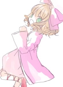 Rating: Safe Score: 0 Tags: 1girl blonde_hair blurry blurry_foreground bow depth_of_field dress green_eyes hina_ichigo hinaichigo image juliet_sleeves long_sleeves looking_at_viewer open_mouth pink_bow pink_dress pink_footwear short_hair simple_background solo striped white_background wide_sleeves User: admin