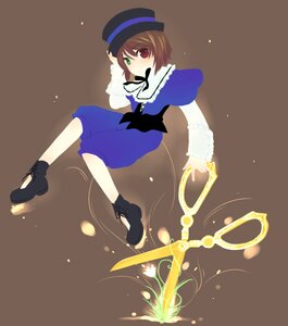 Rating: Safe Score: 0 Tags: 1girl blue_dress boots brown_background brown_hair dress full_body green_eyes hat heterochromia image long_sleeves looking_at_viewer red_eyes ribbon short_hair simple_background solo souseiseki User: admin