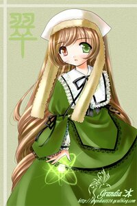 Rating: Safe Score: 0 Tags: 1girl brown_hair dress frills green_background green_dress green_eyes hat heterochromia image long_hair long_sleeves looking_at_viewer red_eyes simple_background solo suiseiseki very_long_hair User: admin