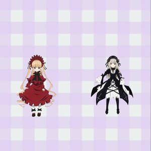 Rating: Safe Score: 0 Tags: 2girls argyle argyle_background blonde_hair blue_eyes bow checkered checkered_background checkered_floor dress flower hairband image lolita_fashion long_hair long_sleeves looking_at_viewer multiple_girls pair red_dress red_eyes shinku silver_hair standing suigintou tile_floor tiles twintails wings User: admin