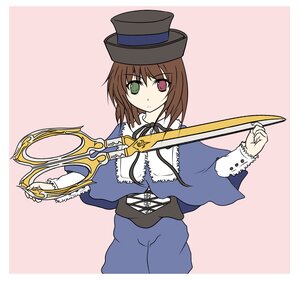 Rating: Safe Score: 0 Tags: 1girl blue_dress brown_hair dress green_eyes hat heterochromia image long_sleeves looking_at_viewer red_eyes scissors solo souseiseki top_hat User: admin