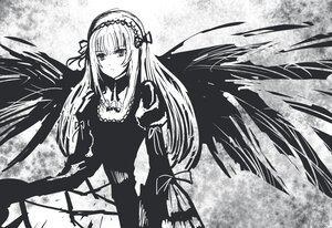 Rating: Safe Score: 0 Tags: 1girl black_wings closed_mouth dress eyebrows_visible_through_hair feathered_wings greyscale hairband image lolita_hairband long_hair long_sleeves looking_at_viewer monochrome ribbon solo suigintou very_long_hair wings User: admin