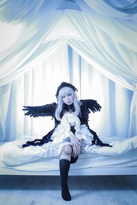 Rating: Safe Score: 0 Tags: 1girl bangs black_legwear black_wings boots closed_eyes closed_mouth curtains doll_joints dress feathered_wings feathers long_hair long_sleeves silver_hair sitting solo suigintou window wings User: admin