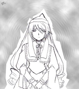 Rating: Safe Score: 0 Tags: 1girl choker closed_mouth dress image long_hair long_sleeves looking_at_viewer monochrome neck_ribbon ribbon solo suiseiseki veil very_long_hair User: admin