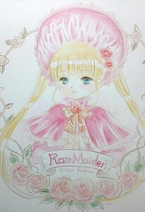 Rating: Safe Score: 0 Tags: 1girl bangs blonde_hair blue_eyes bonnet dress drill_hair flower image long_hair long_sleeves looking_at_viewer pink_flower pink_rose red_flower red_rose rose shinku smile solo traditional_media twin_drills twintails User: admin