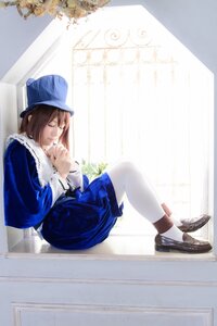 Rating: Safe Score: 0 Tags: 1girl brown_hair closed_eyes hat indoors long_sleeves own_hands_together pantyhose shoes sitting solo souseiseki white_legwear window User: admin