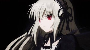 Rating: Safe Score: 0 Tags: 1girl bangs black_background black_dress black_ribbon detached_collar dress hairband image long_hair looking_at_viewer parted_lips red_eyes ribbon simple_background solo suigintou wings User: admin