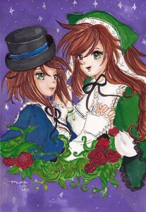 Rating: Safe Score: 0 Tags: 2girls brown_hair dress flower green_dress green_eyes hat heterochromia holding_hands image long_hair multiple_girls pair red_eyes red_flower rose short_hair siblings sisters souseiseki suiseiseki top_hat twins User: admin