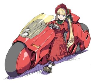 Rating: Safe Score: 0 Tags: 1girl blonde_hair blue_eyes bonnet bowtie dress green_bow ground_vehicle image long_hair long_sleeves looking_at_viewer motor_vehicle red_dress shinku sitting solo twintails User: admin
