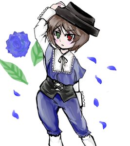 Rating: Safe Score: 0 Tags: 1girl blue_flower blue_rose blush brown_hair dress flower green_eyes hat heterochromia image long_sleeves looking_at_viewer pants petals red_eyes ribbon rose short_hair solo souseiseki suiseiseki white_background User: admin