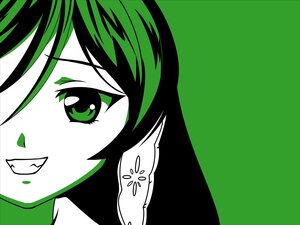Rating: Safe Score: 0 Tags: 1girl eyebrows_visible_through_hair face green_background green_eyes green_hair green_skin green_theme image looking_at_viewer simple_background solo suiseiseki User: admin