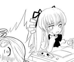 Rating: Safe Score: 0 Tags: 1girl 2girls dress greyscale hair_ribbon image long_hair monochrome multiple_girls ribbon shinku solo striped tears User: admin