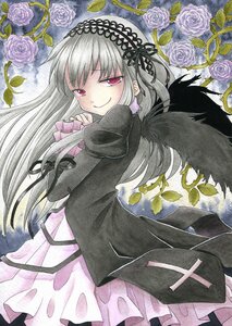 Rating: Safe Score: 3 Tags: 1girl dress flower frills hairband image long_hair long_sleeves looking_at_viewer marker_(medium) pink_flower pink_rose purple_flower purple_rose red_eyes ribbon rose silver_hair smile solo suigintou traditional_media watercolor_(medium) wings User: admin